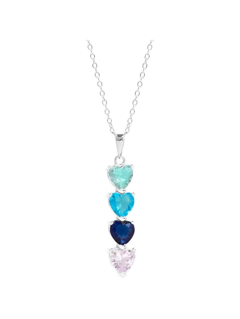 Custom 4 Stone Simulated Birthstone Heart Necklace (16"), 925